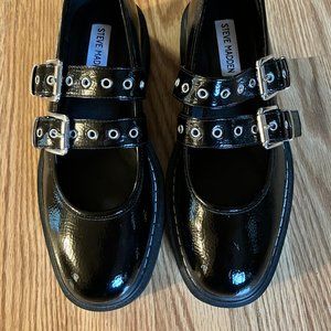 STEVE MADDEN WOMENS PLATFORMS | DARCY BLACK PATENT 8M